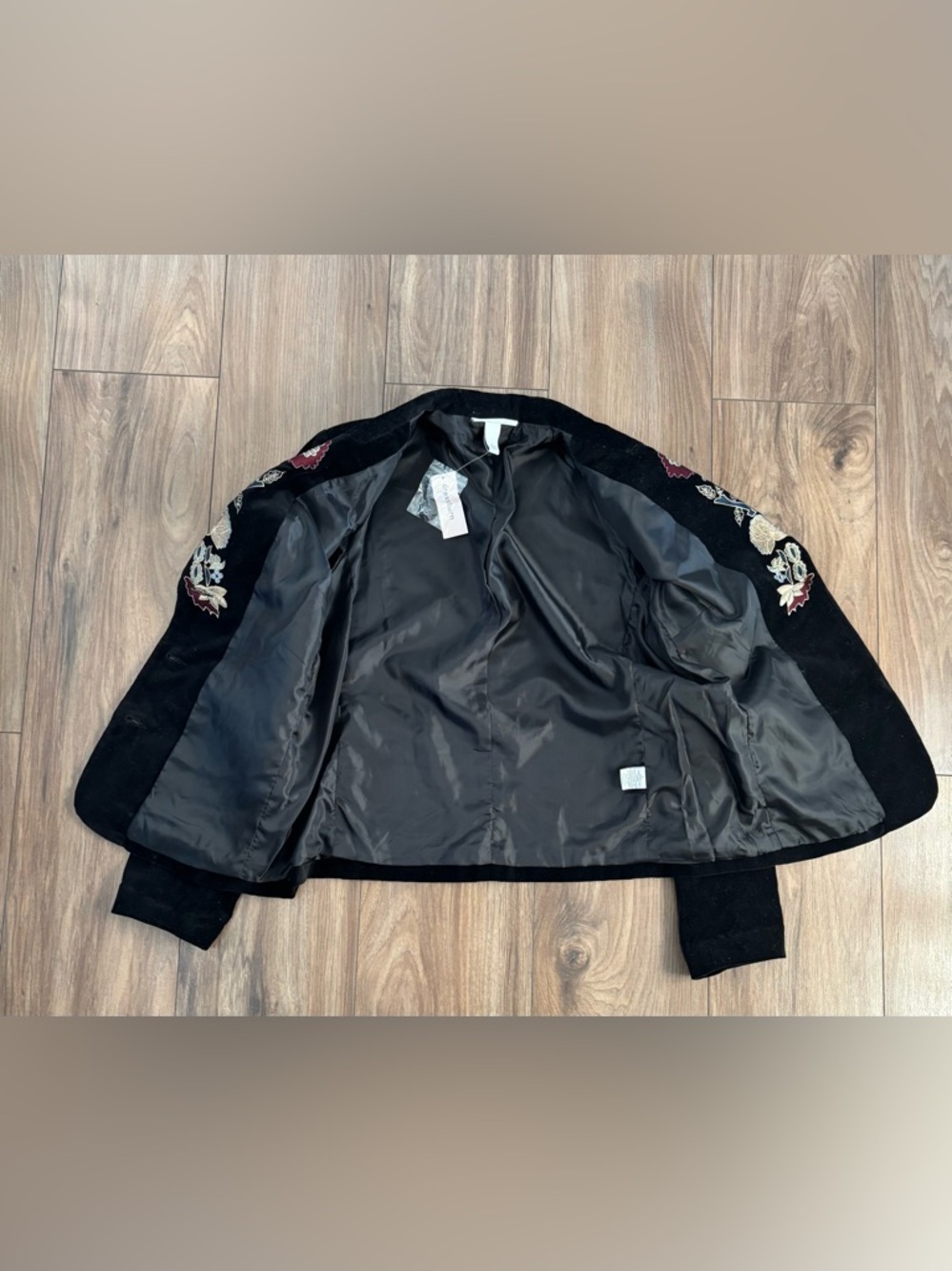 Velvet Embroidered Vintage Black Blazer Jacket Size Large - Picture 6 of 7
